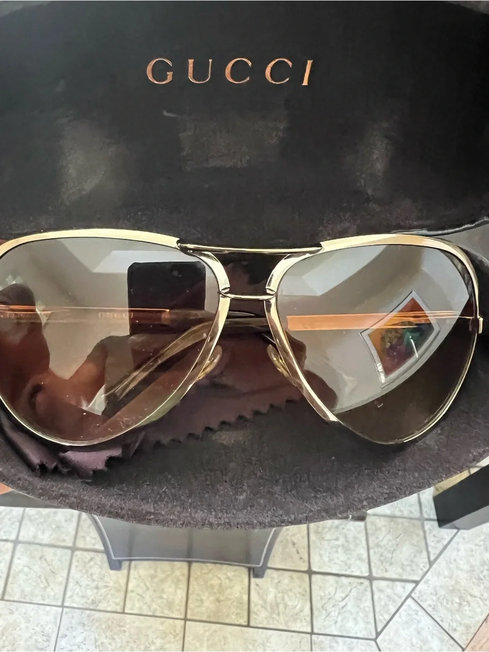 Gucci Men's Aviator Sunglasses with Brown Gradient Lenses and Gold Frame